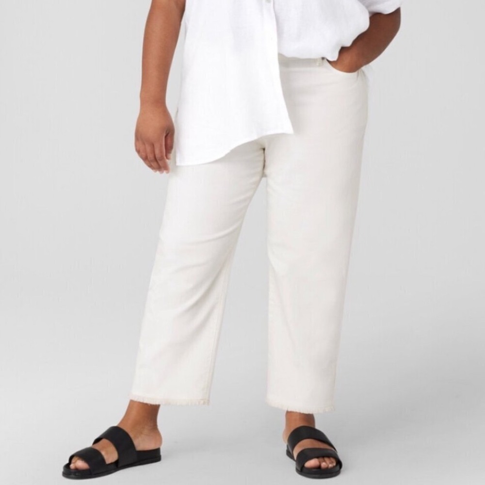 Eileen Fisher Straight Leg White Jeans Pants Large